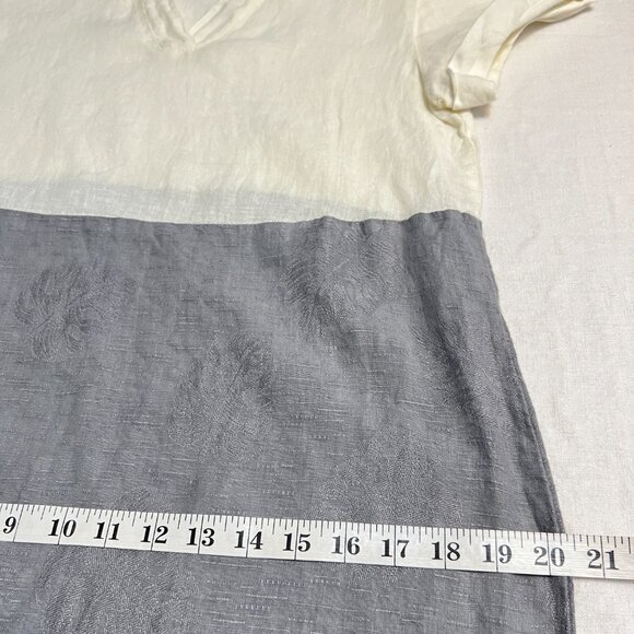 Lina Tomei Shift Dress M Italy Made Linen Colorblock White Gray Short Sleeve - Picture 9 of 10